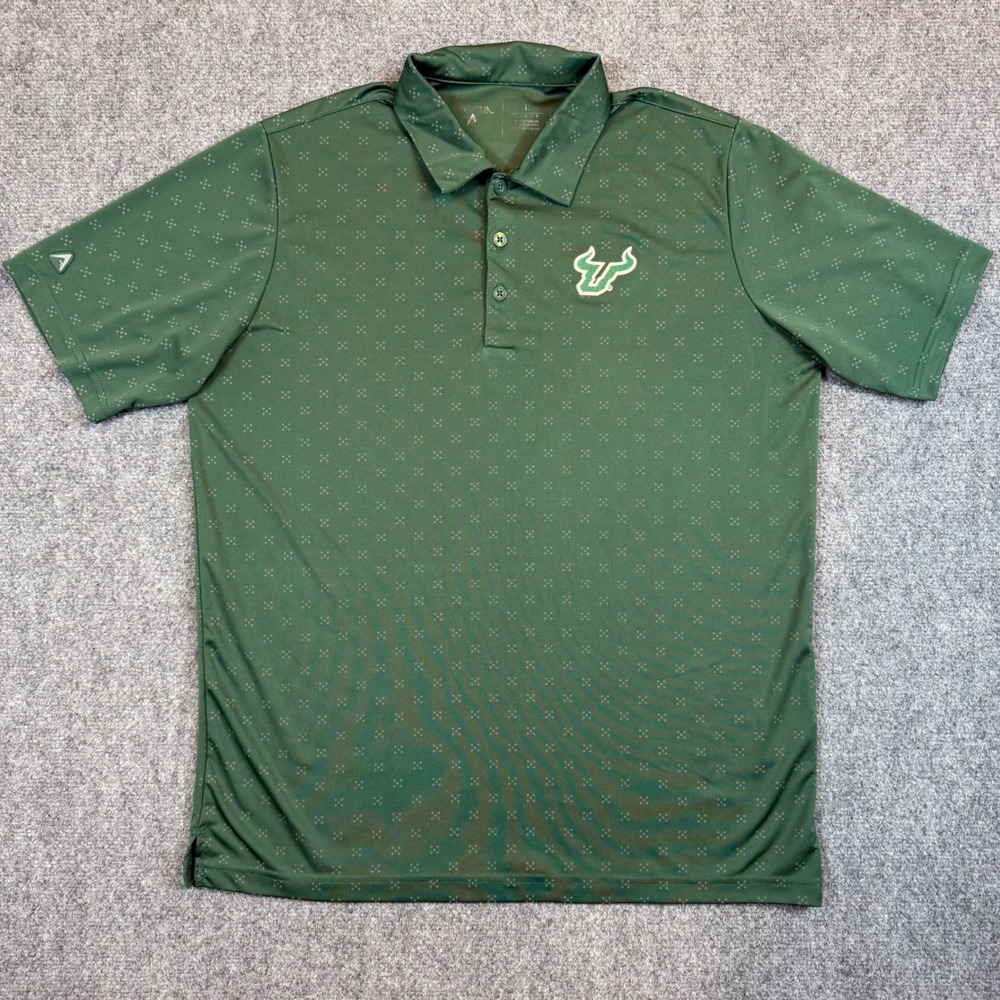 Antigua USF Bulls Mens Large Green Geometric Print Short Sleeve Golf Polo Shirt